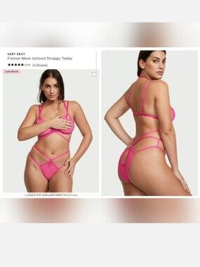 Victoria's secret very sexy fishnet unlined strappy teddy lingerie PINK LARGE